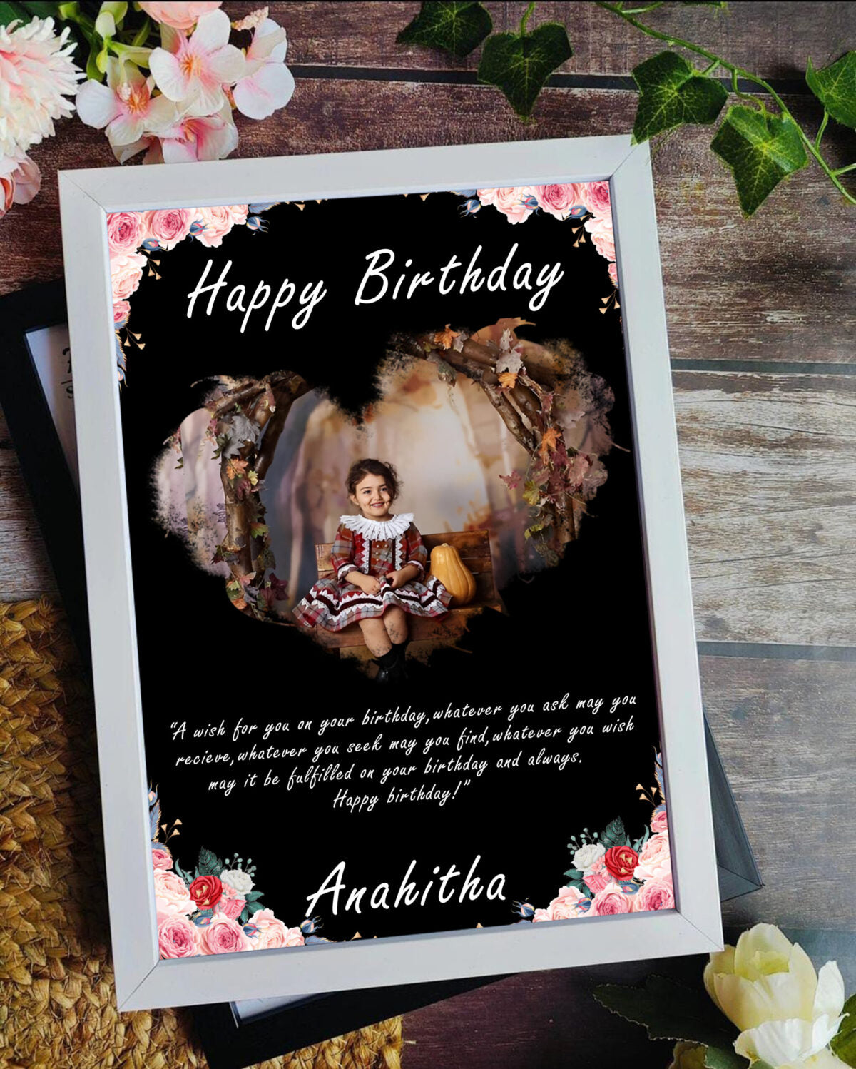 Happy birthday photo frame heart shape