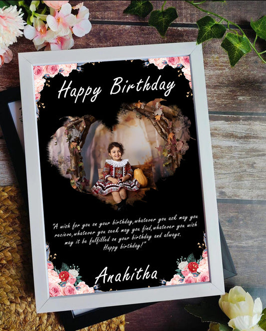 Happy birthday photo frame heart shape